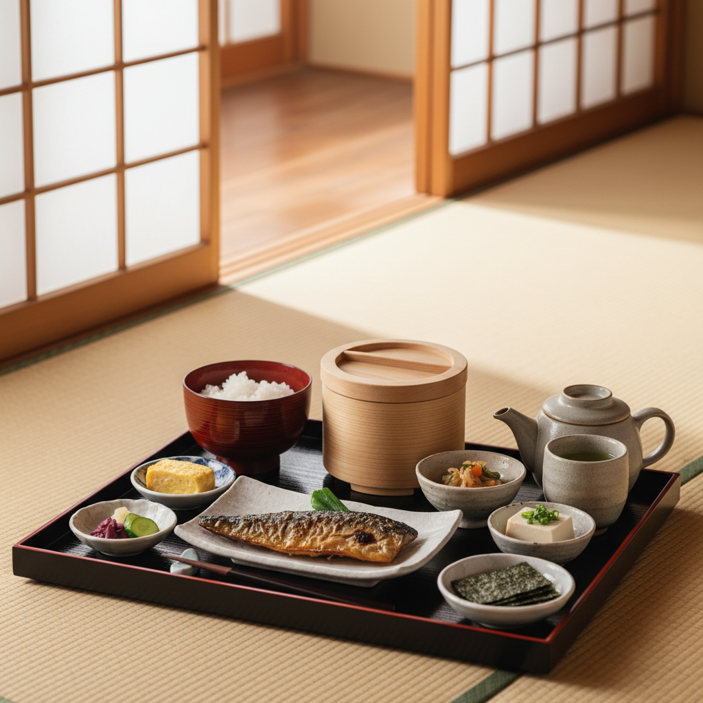 朝食和朝食 — 大分の旬野菜と干物